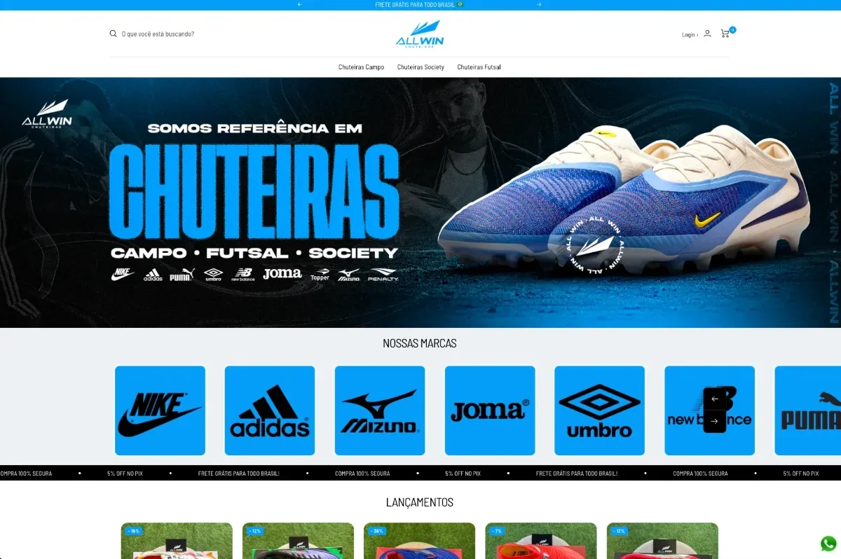 Loja de futebol Allwin no desktop