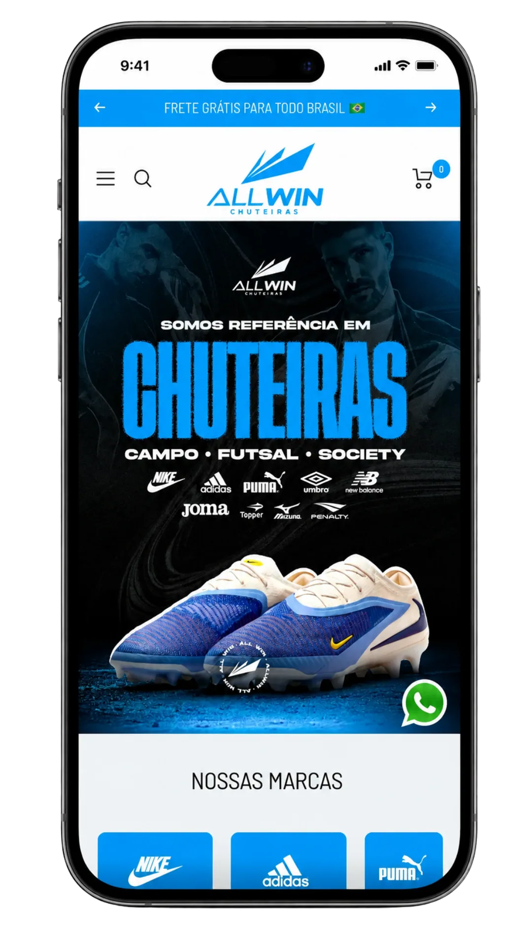 Loja de futebol Allwin no celular