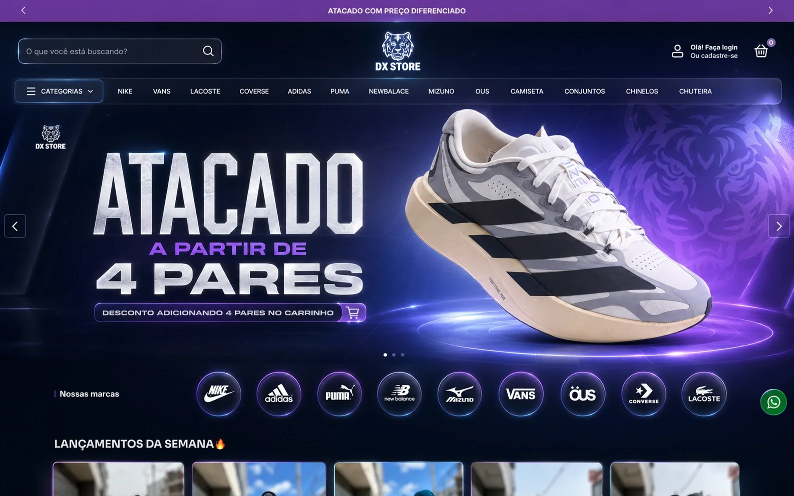 Loja de tênis DX Store no desktop