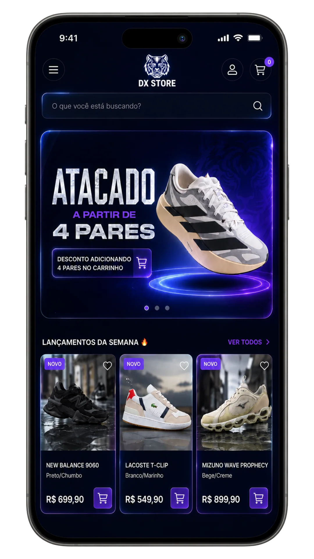 Loja de tênis DX Store no celular